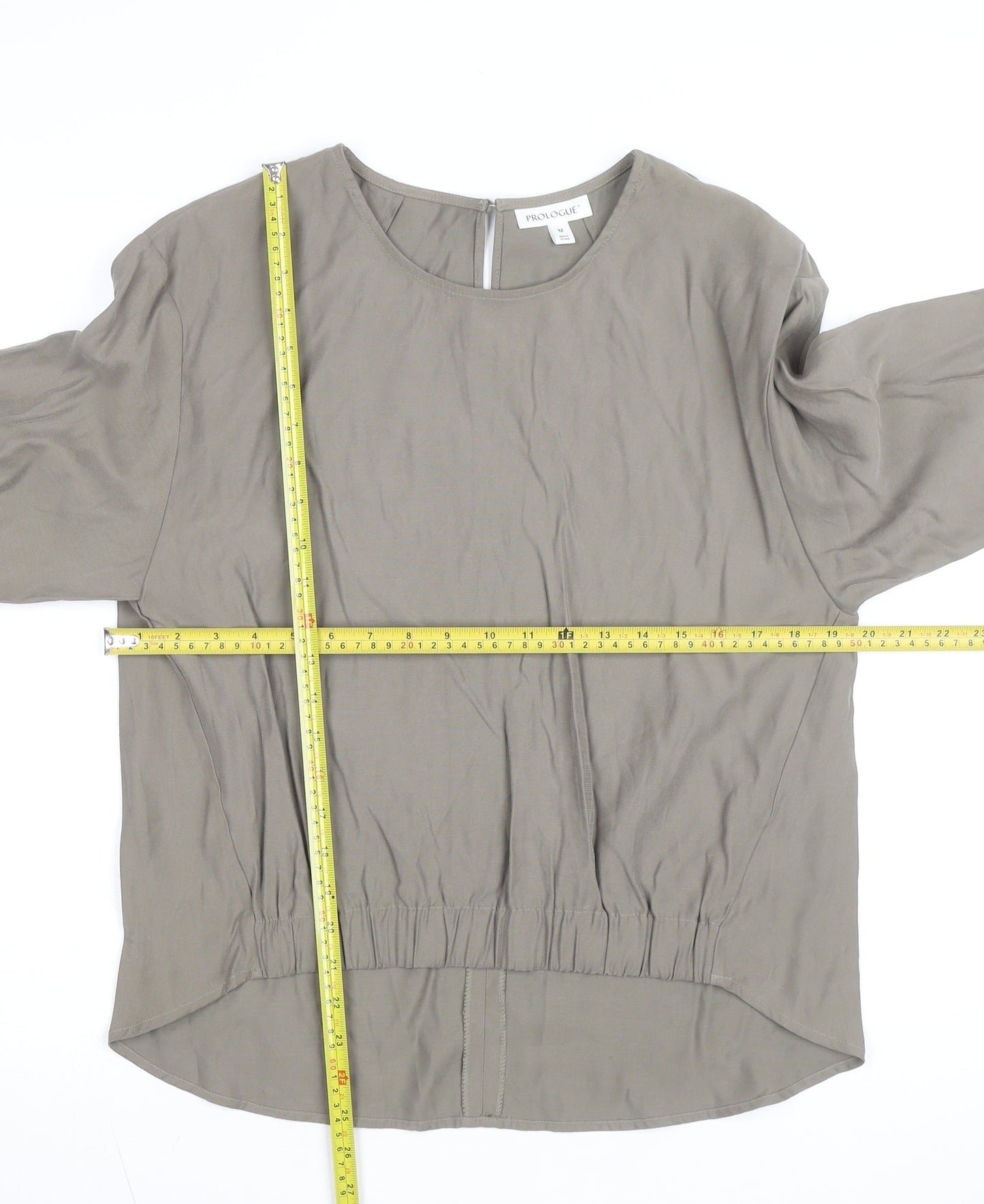 Prologue Women's Grey Rayon Blend Long Sleeve Crew Neck Blouse Size M