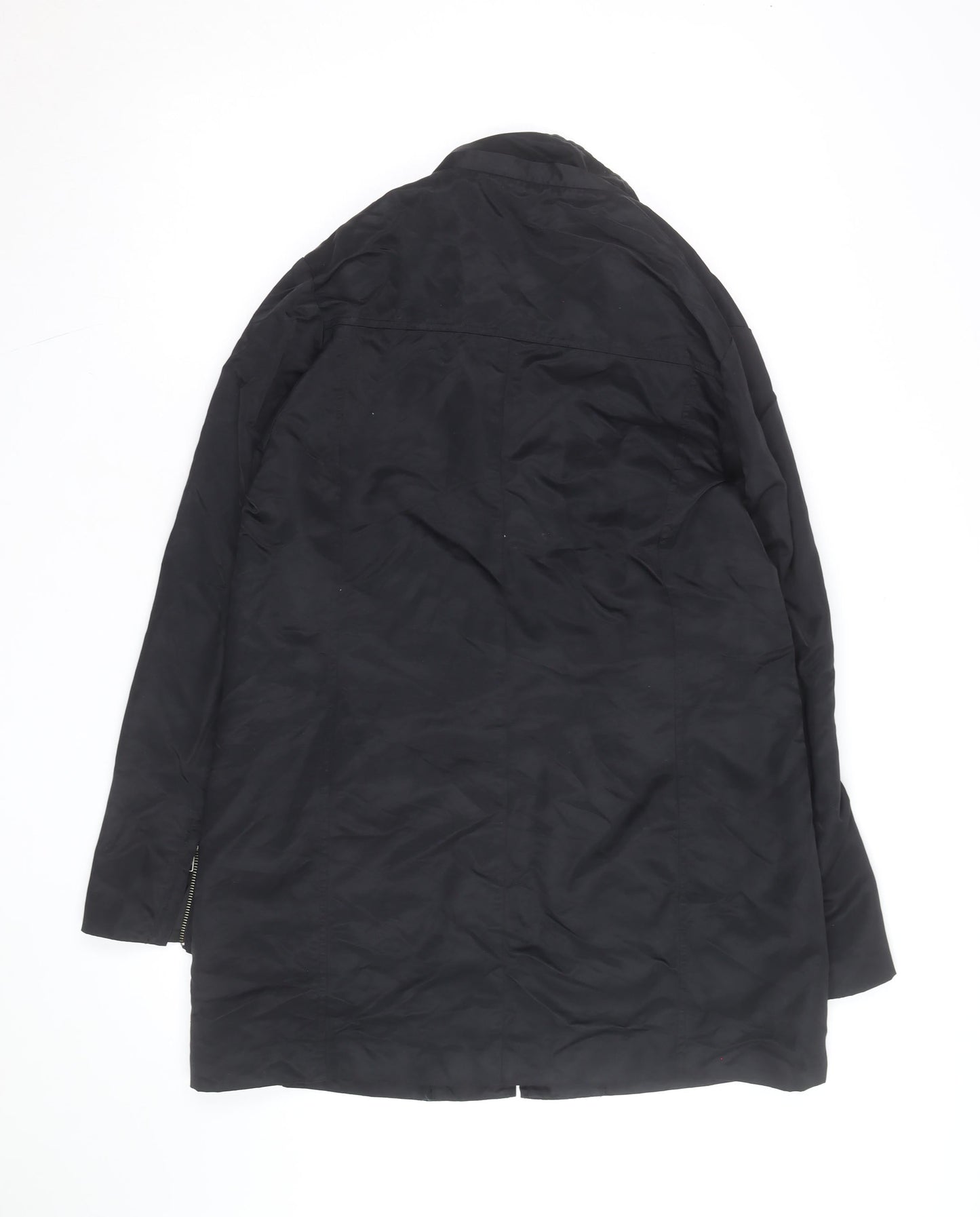MOTTO Womens Black Long Rain Coat Size 14 Water Resistant Zip Jacket