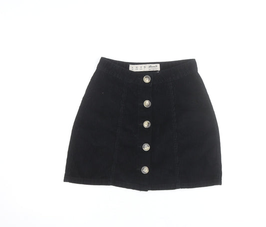 Denim Co. Womens Black Corduroy A-Line Button Mini Skirt Size 4