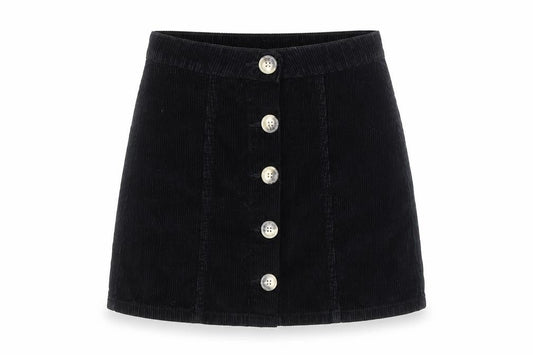 Denim Co. Womens Black Corduroy A-Line Button Mini Skirt Size 4