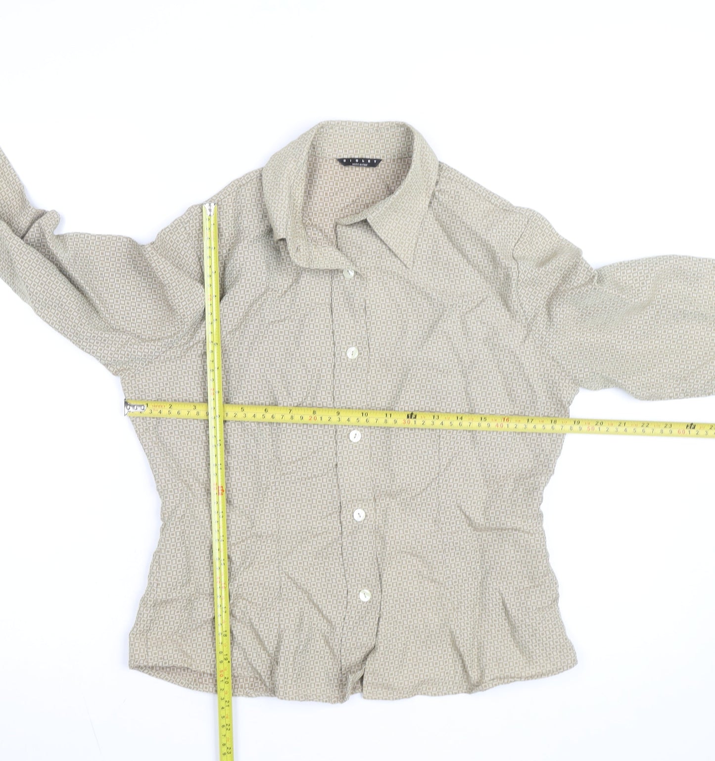 Sisley Women’s Beige Geometric Long Sleeve Button-Up Shirt Size 16