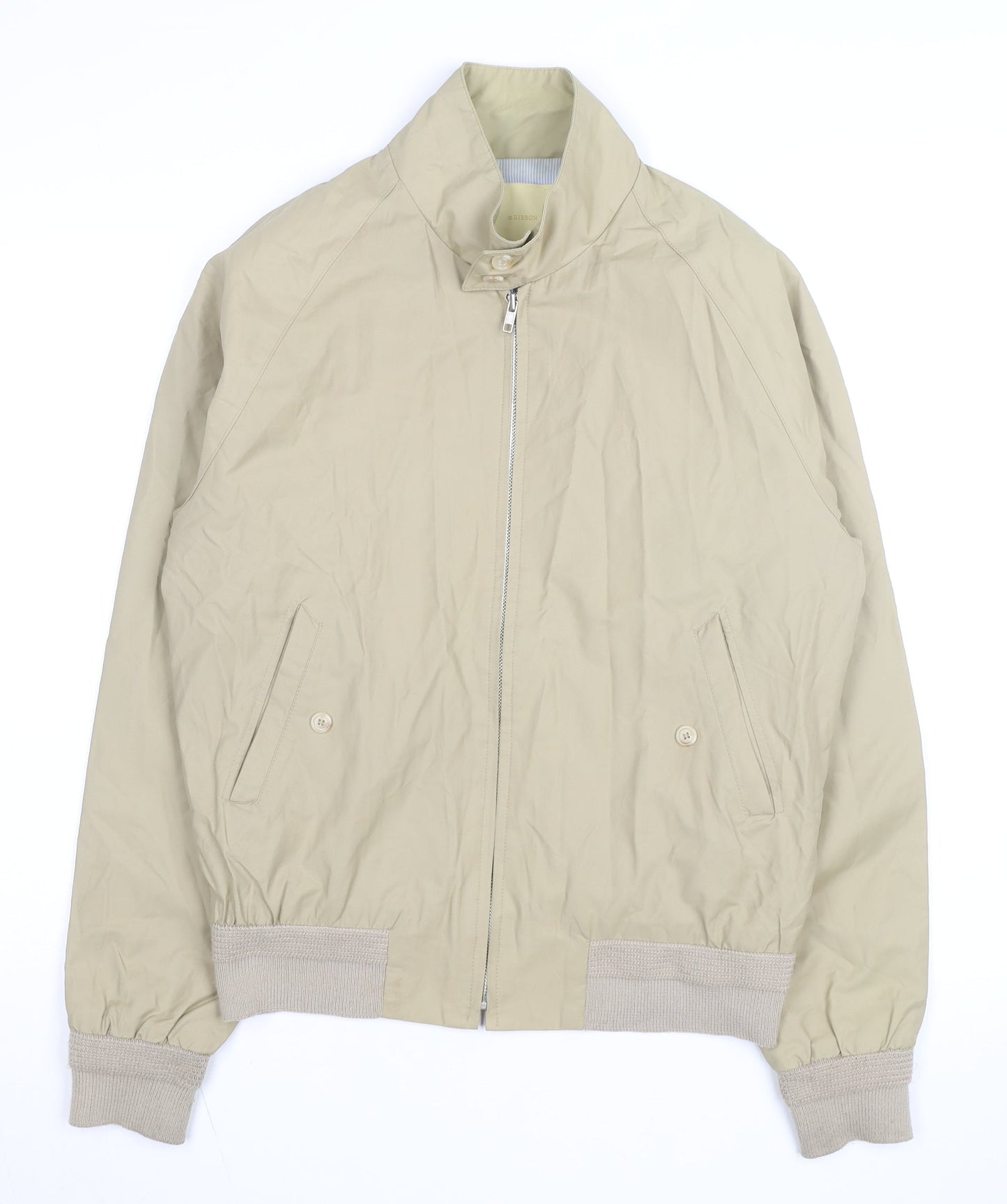 a RIBBON Men's Beige Bomber Jacket Medium Cotton Blend Stand-Up Collar
