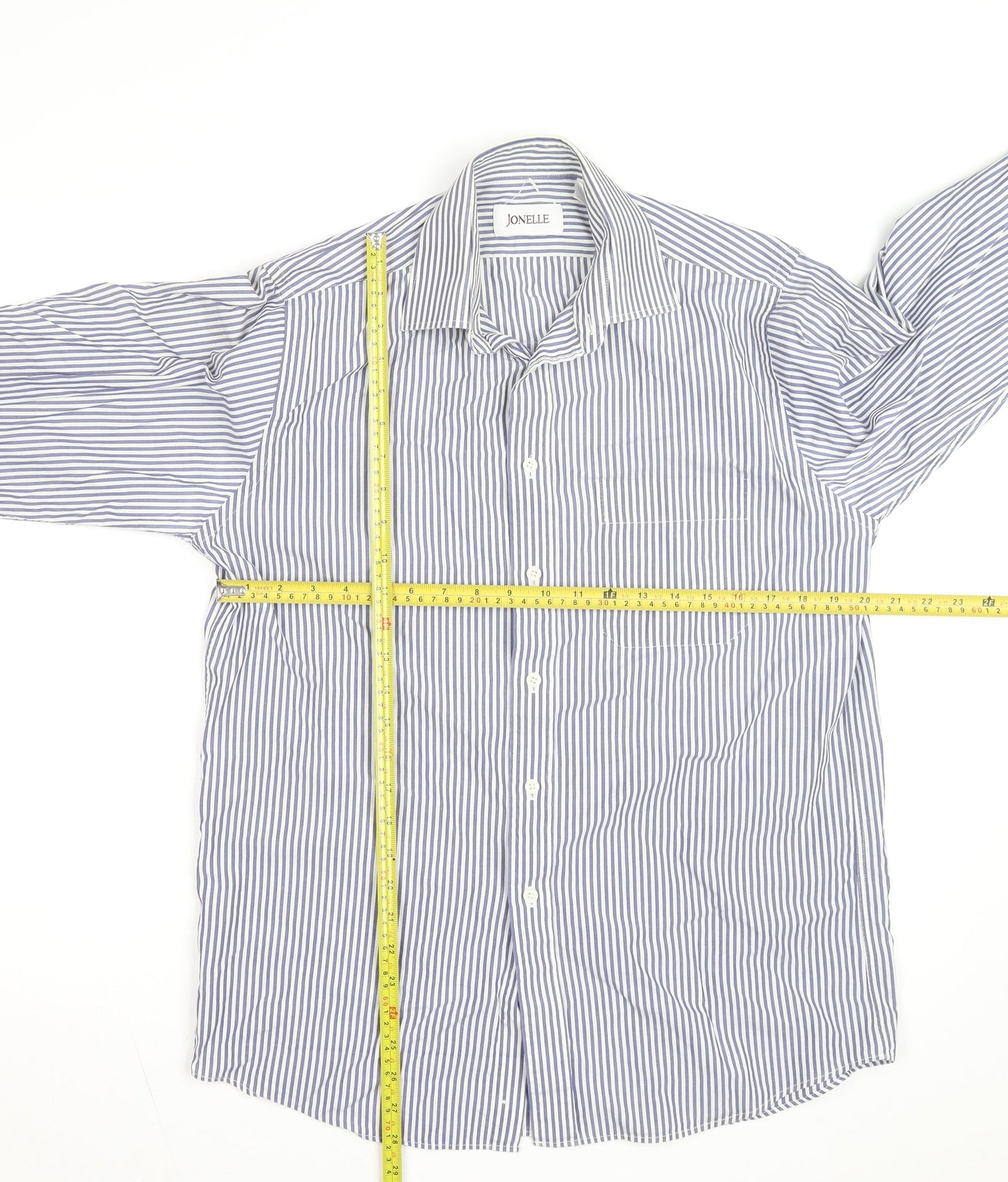 Jonelle Men's Blue Striped Cotton Long Sleeve Button-Up Shirt 15/38 Regular
