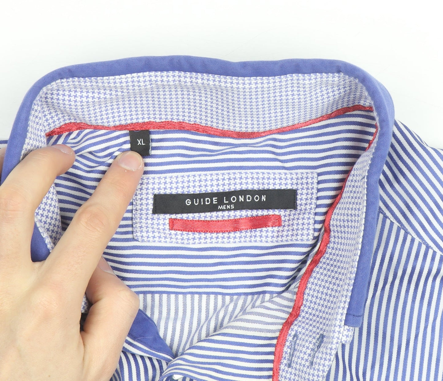 Guide London Men's Blue Striped Button-Down Cotton Blend Shirt XL