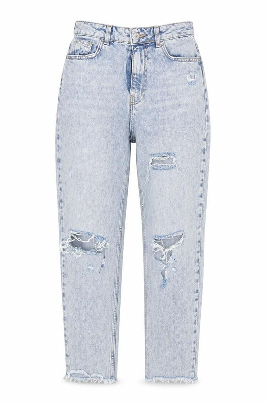 New Look Women’s Blue Distressed High Rise Mom Jeans Size 8