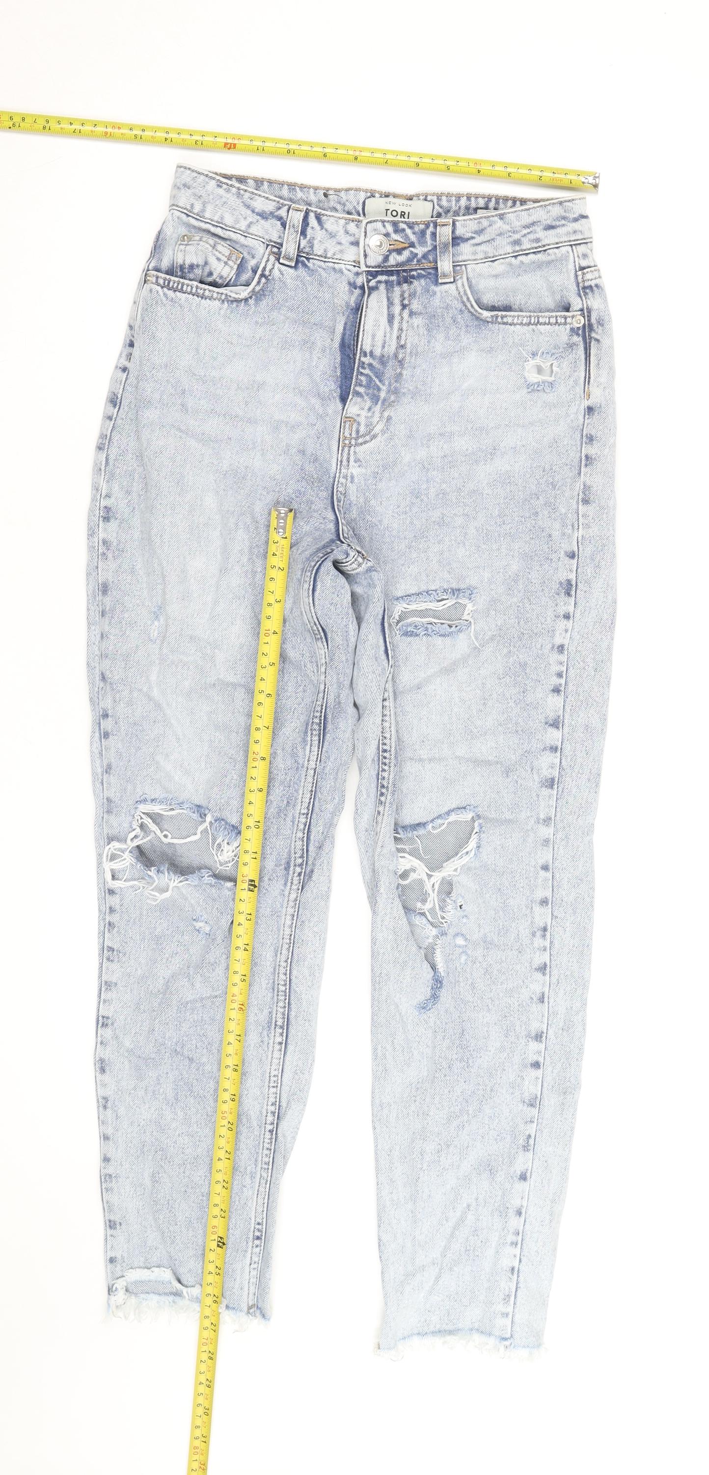 New Look Women’s Blue Distressed High Rise Mom Jeans Size 8