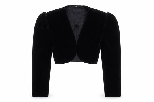 Scarlett Nite Women's Black Velvet Cropped Bow Long Sleeve Blouse Size S