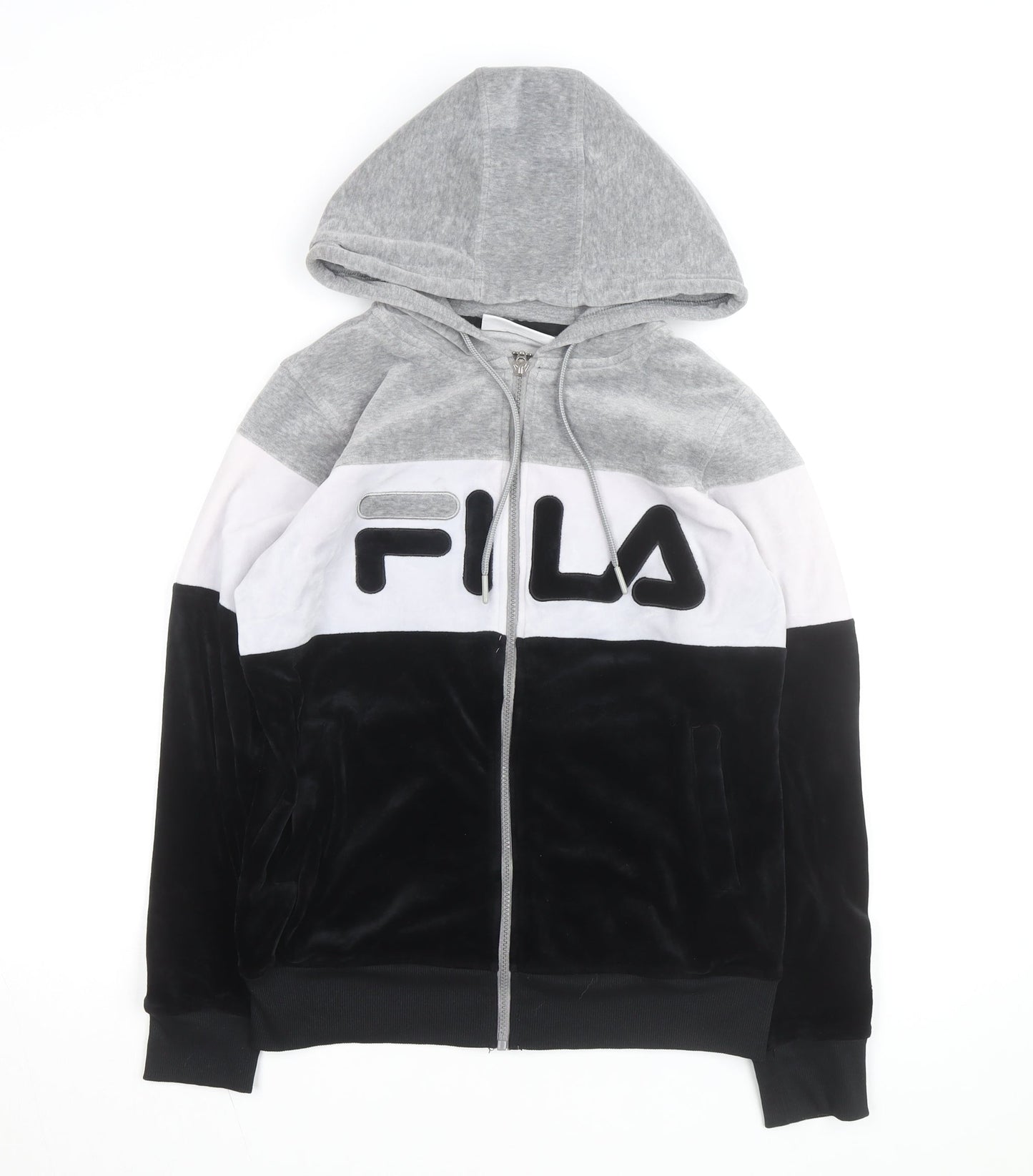 Fila Men's Grey Full Zip Logo Hoodie Size S Sports Velour Jacket