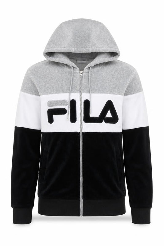 Fila Men's Grey Full Zip Logo Hoodie Size S Sports Velour Jacket