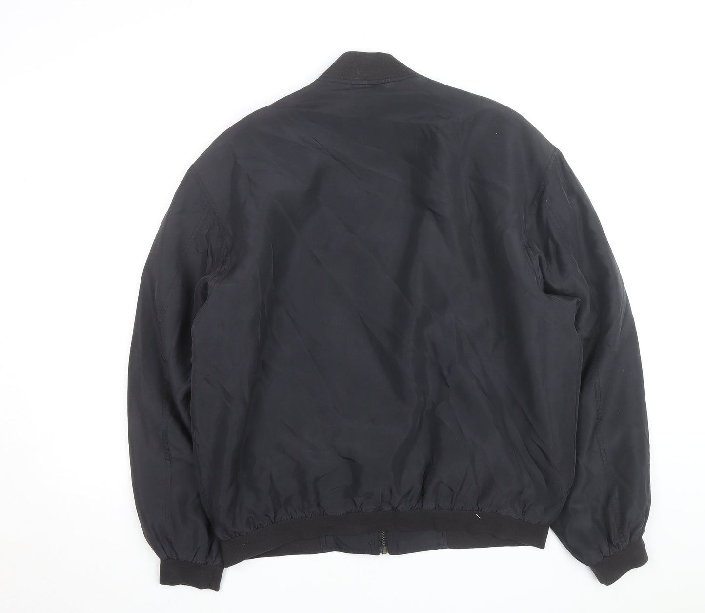 Catamaran Men's Black Silk Bomber Jacket L 42in Full Zip Casual
