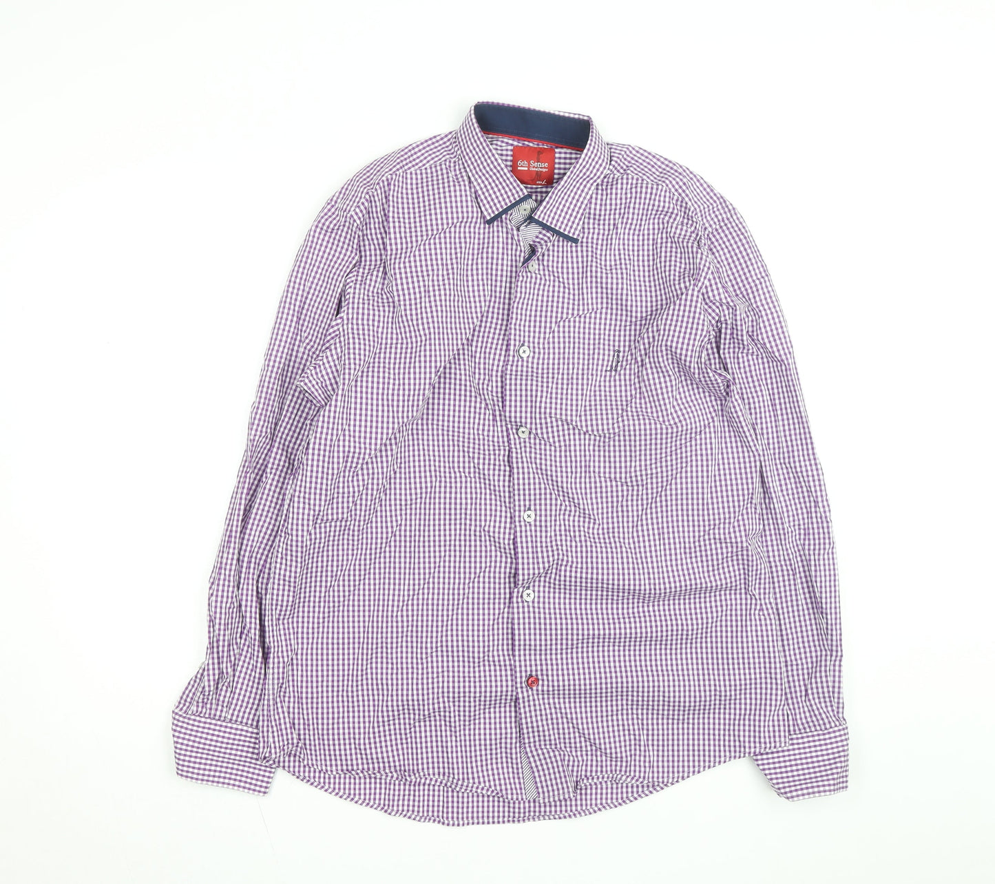 6th Sense Men's Purple Check Long Sleeve Button-Up Shirt Size L
