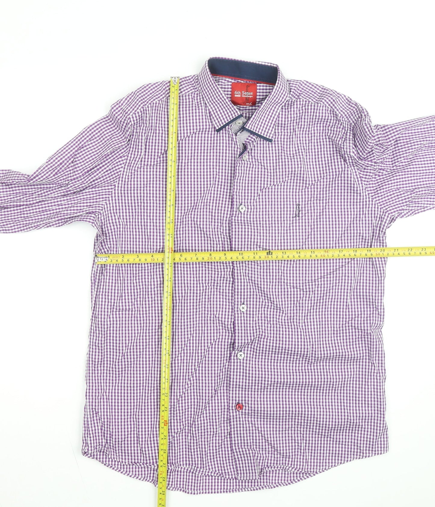 6th Sense Men's Purple Check Long Sleeve Button-Up Shirt Size L