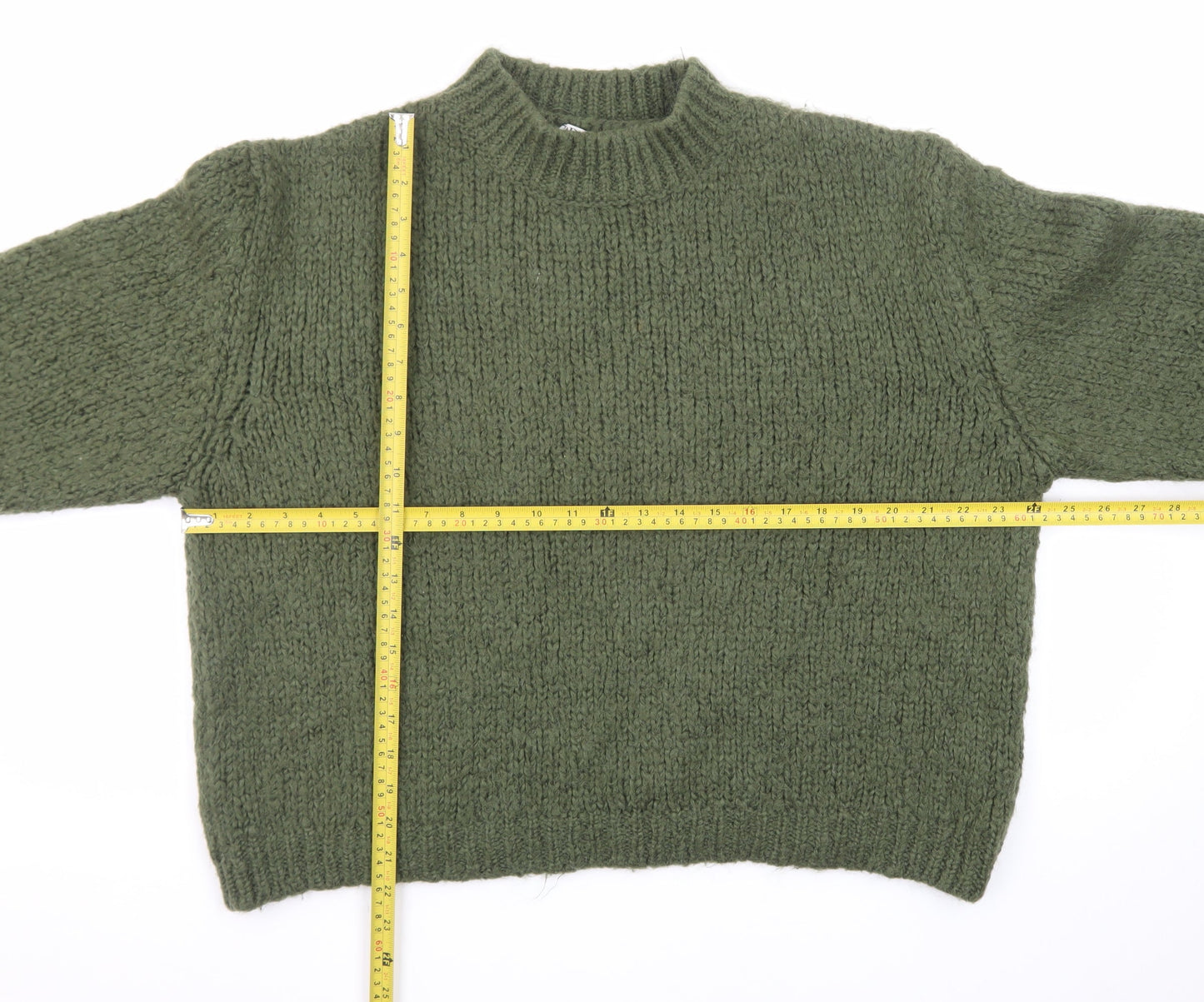 Zara Women Green Chunky-Knit Pullover Jumper Size 8