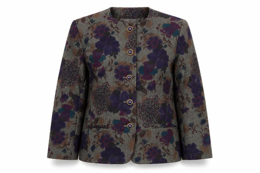 Le Suit Women's Grey Floral Blazer Size 12 Classic Buttoned Jacket