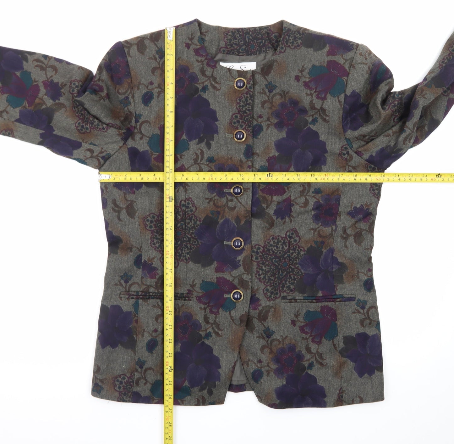 Le Suit Women's Grey Floral Blazer Size 12 Classic Buttoned Jacket