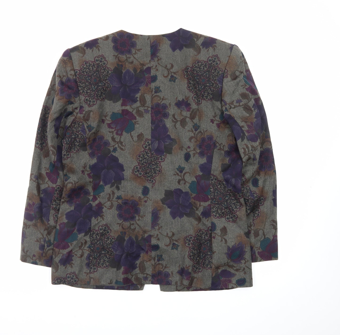 Le Suit Women's Grey Floral Blazer Size 12 Classic Buttoned Jacket