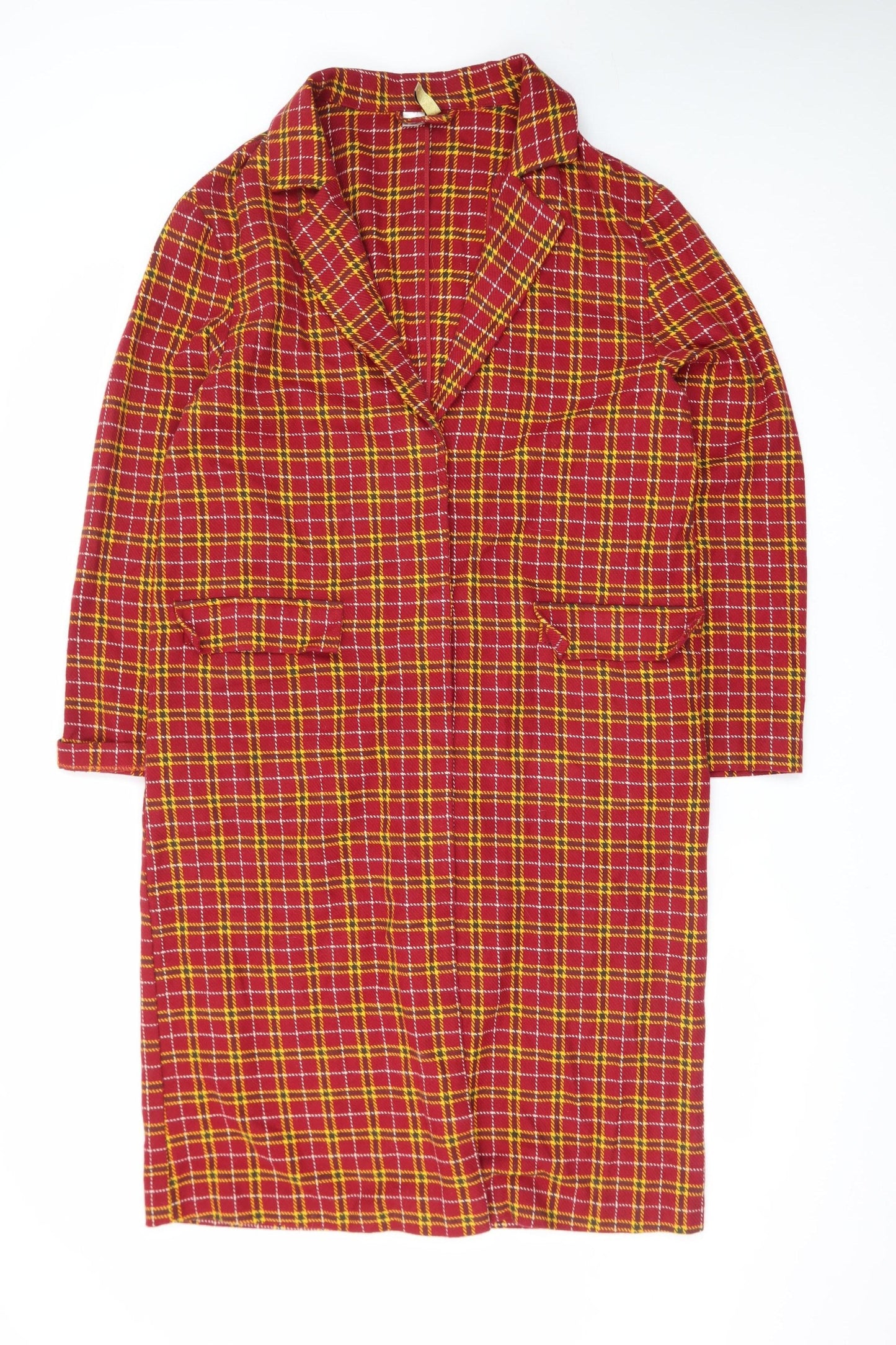 H&M Divided Women's Red Plaid Cotton Coat Size 8 Long Sleeve