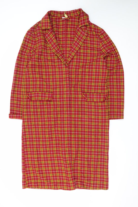 H&M Divided Women's Red Plaid Cotton Coat Size 8 Long Sleeve