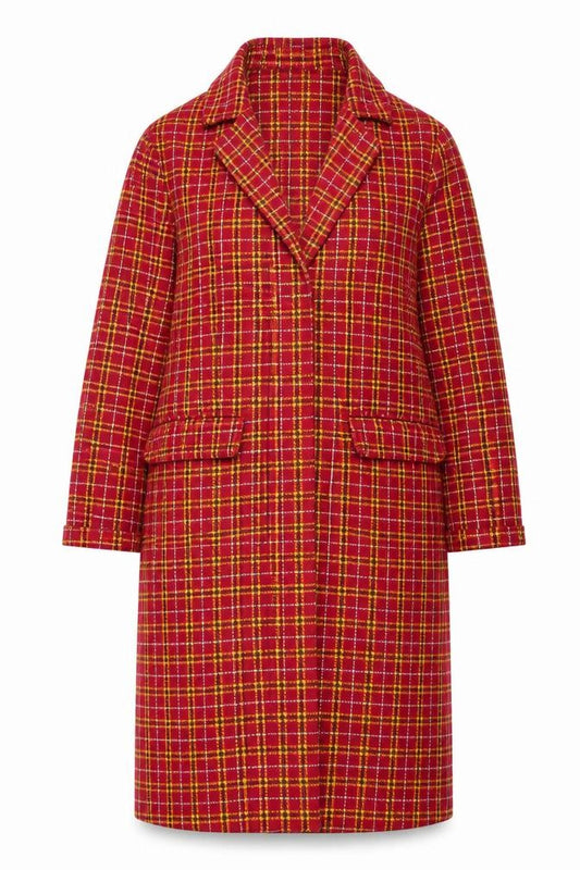 H&M Divided Women's Red Plaid Cotton Coat Size 8 Long Sleeve