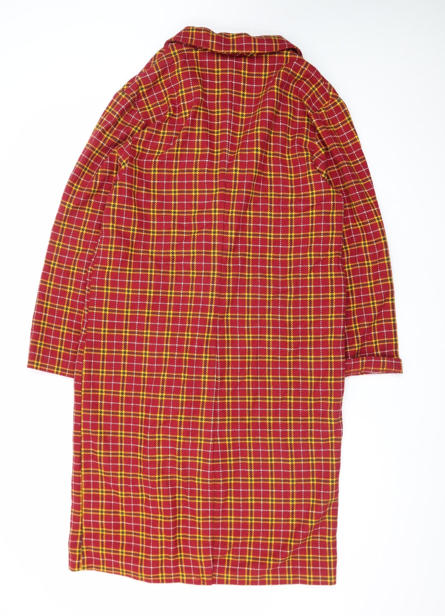 H&M Divided Women's Red Plaid Cotton Coat Size 8 Long Sleeve