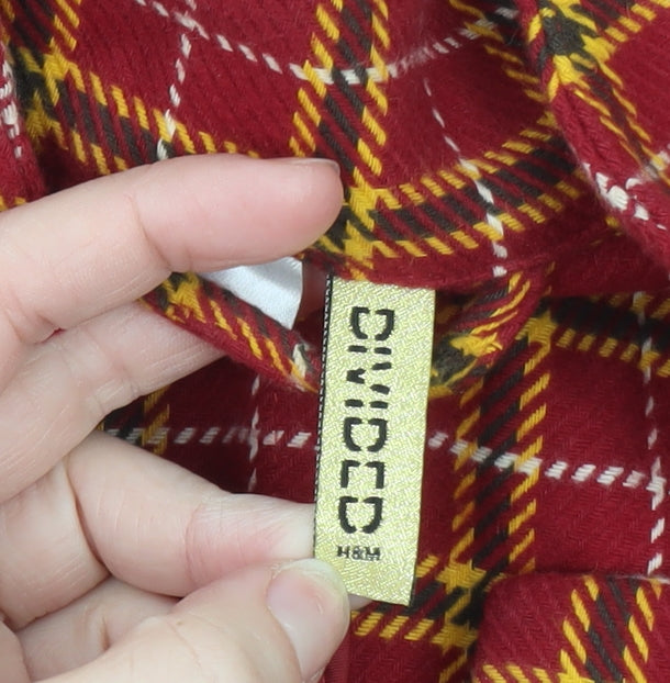 H&M Divided Women's Red Plaid Cotton Coat Size 8 Long Sleeve