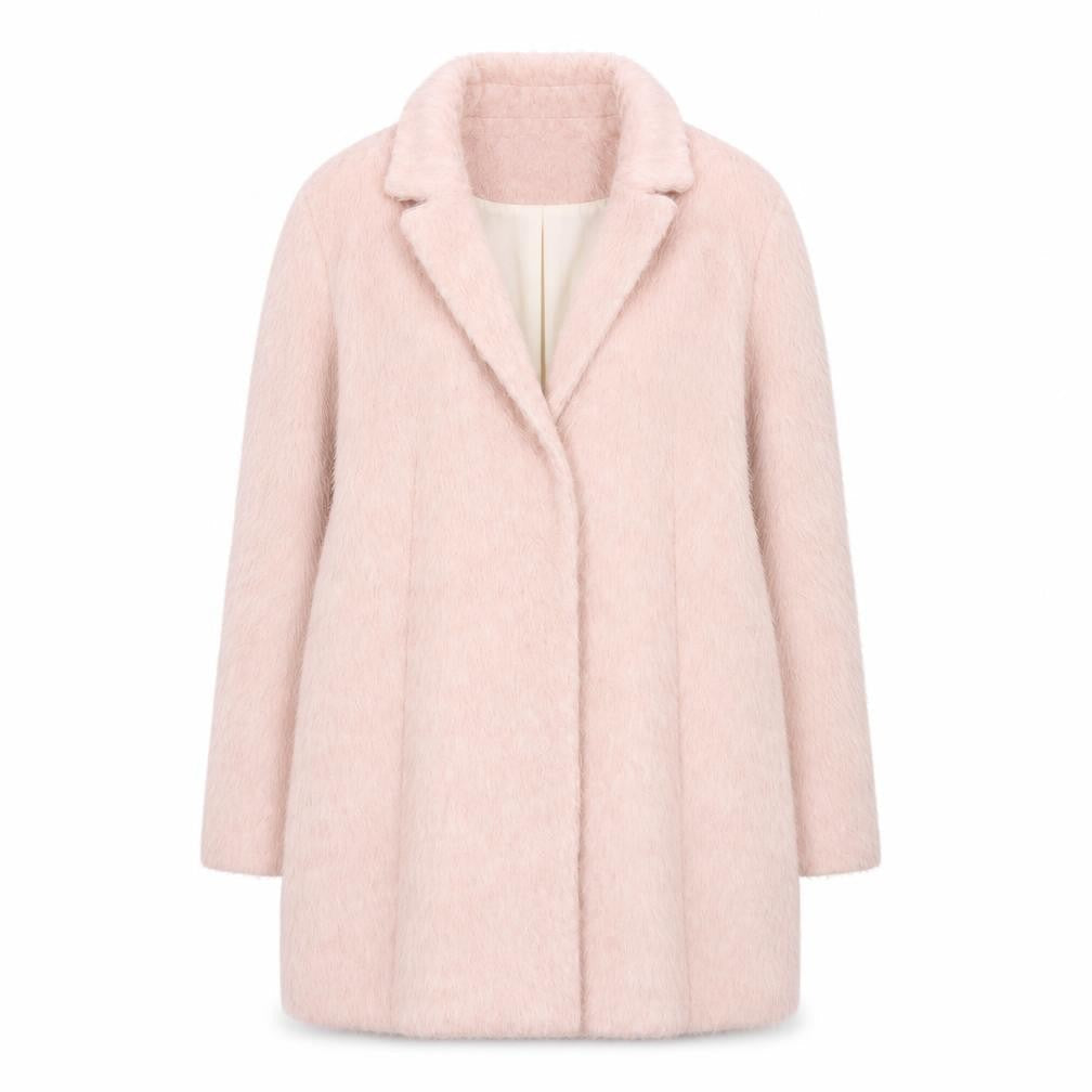 Topshop Women Pink Faux Fur Mid-Length Overcoat Size 6
