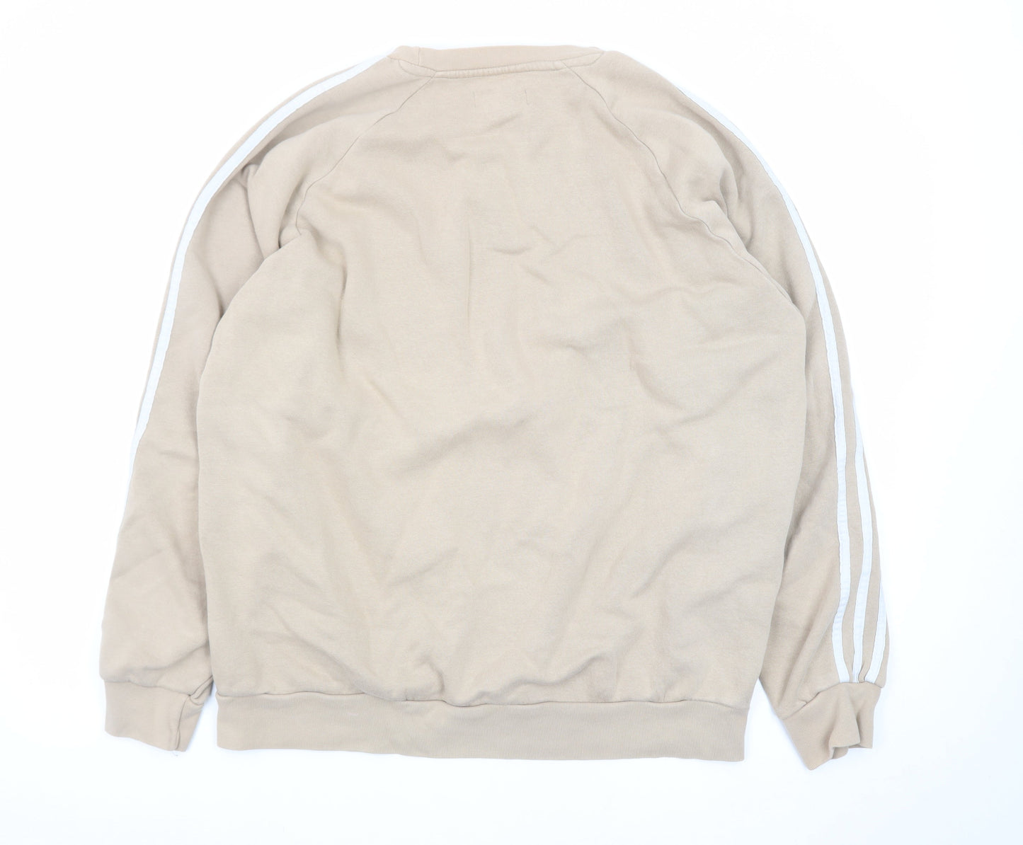 Adidas Mens Beige Crew Neck Sweatshirt L Classic 3-Stripes Logo
