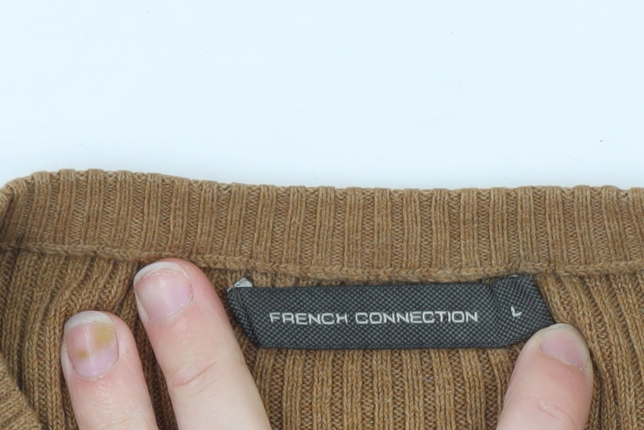 French Connection Women's Beige Wool Blend Ribbed Jumper L