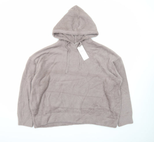 Marks and Spencer Women Beige Hooded Fleece Pullover Jumper Size L
