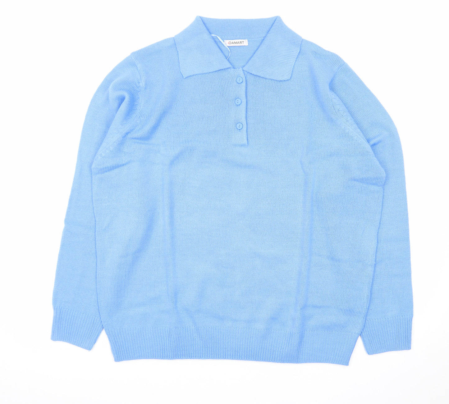 Damart Men's Blue Collared Henley Jumper XL Knit Long Sleeve