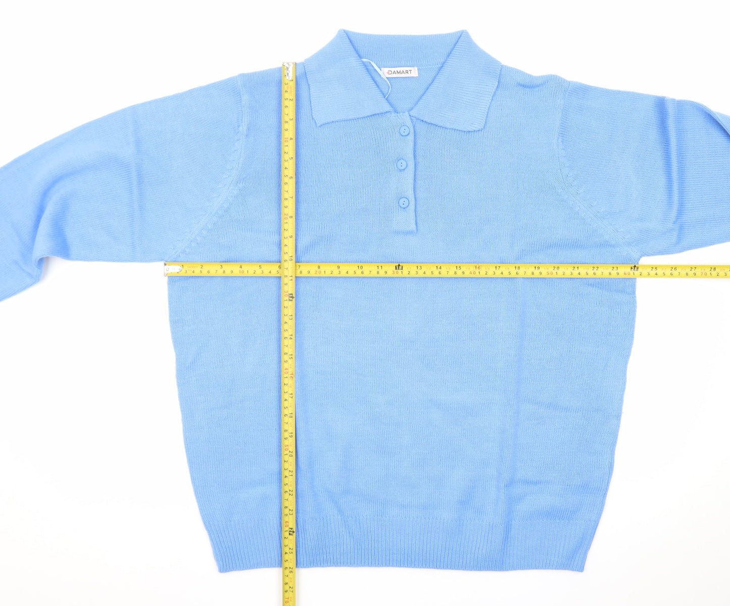 Damart Men's Blue Collared Henley Jumper XL Knit Long Sleeve