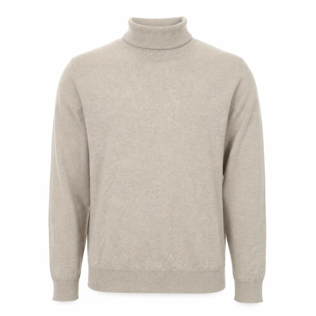 Pull&Bear Men's Beige Roll Neck Cotton Blend Jumper Size S