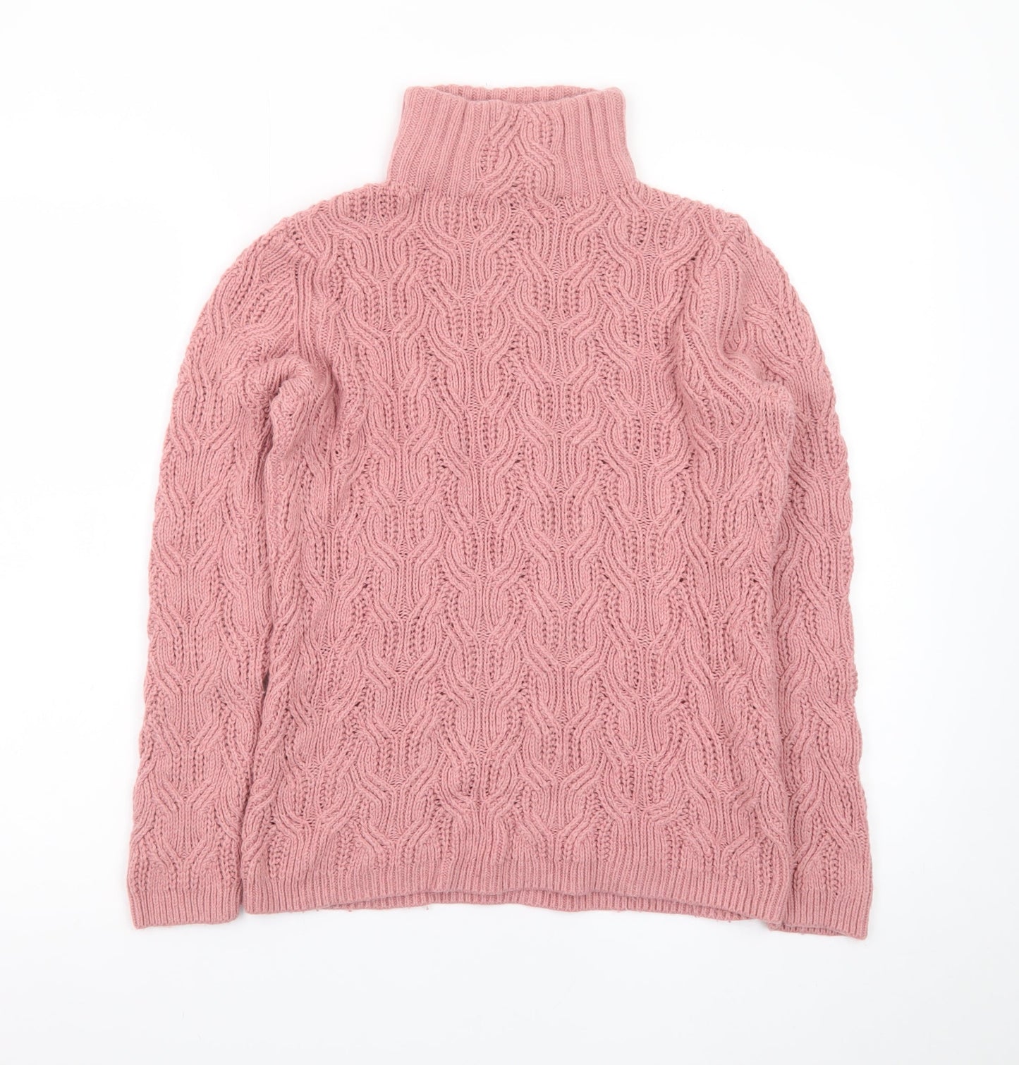 White Stuff Women’s Pink Roll Neck Cable Knit Jumper UK 10