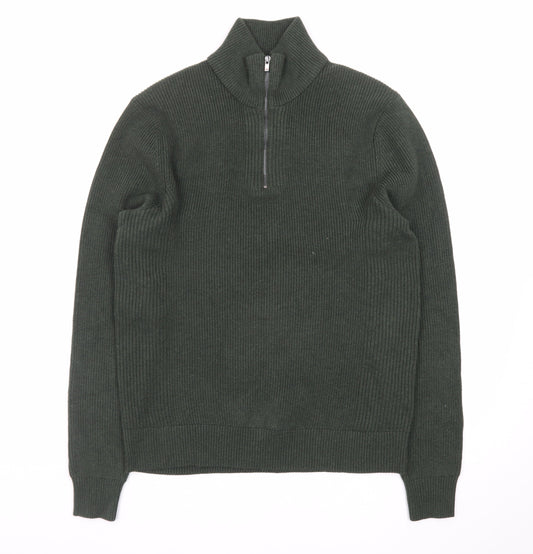 Marks and Spencer Men’s Green Cotton Blend 1/2 Zip Jumper Size S