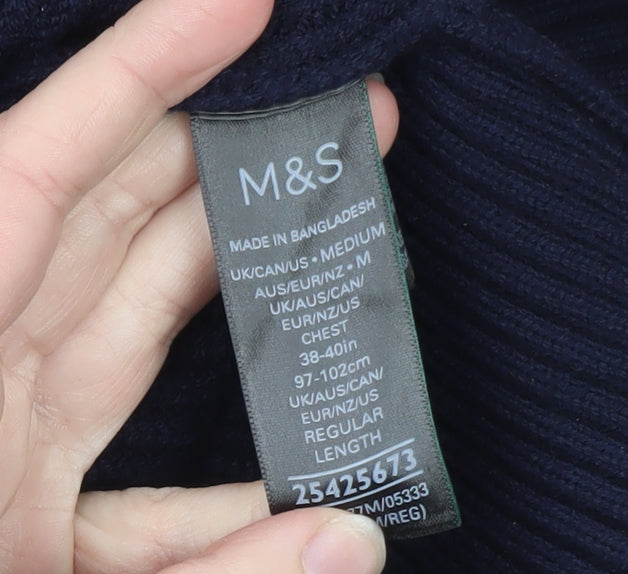 Marks and Spencer Men's Blue Full Zip Knit Jumper Medium