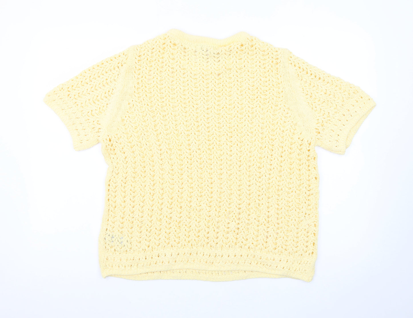 Marks and Spencer Women's Yellow Open-Knit Cotton Jumper Size L
