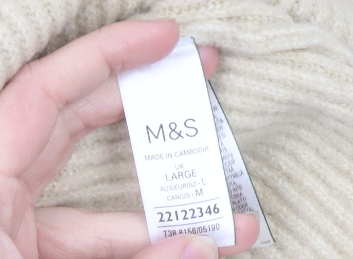 Marks and Spencer Women Beige V-Neck Ribbed Knit Pullover Jumper L