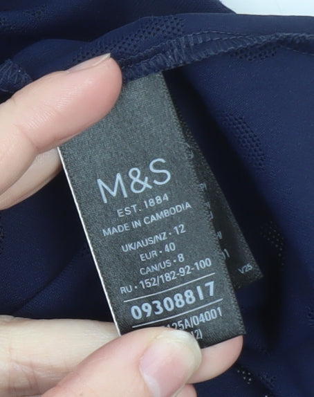 Marks & Spencer Women Navy Blue Polyester Blend Sleeveless T-Shirt Size 12