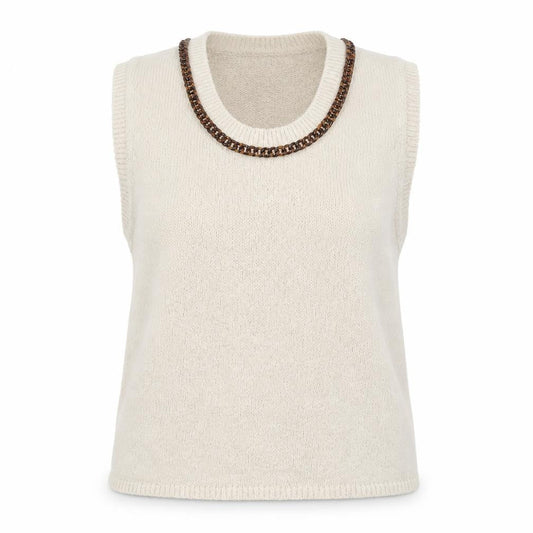 Marks and Spencer Women Ivory Knit Beaded Scoop Neck Tank Top S