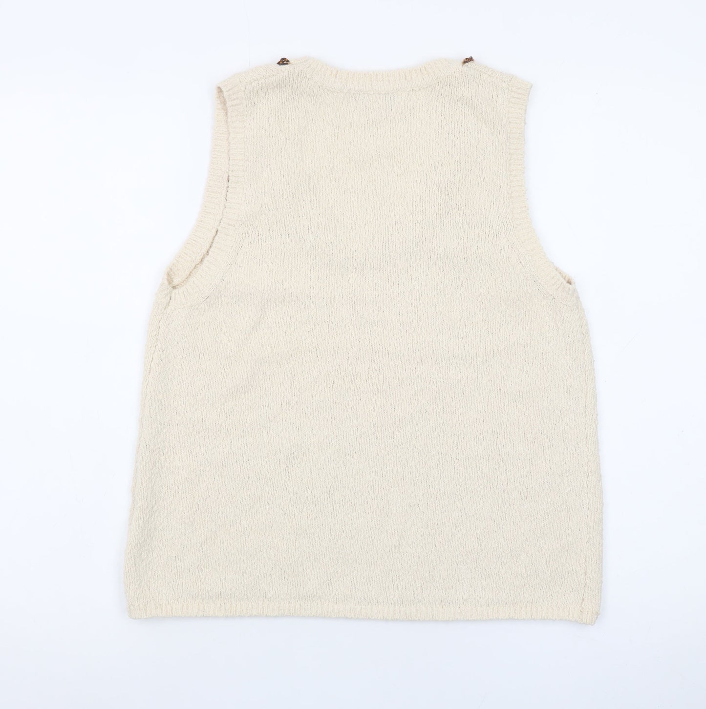 Marks and Spencer Women Ivory Knit Beaded Scoop Neck Tank Top S