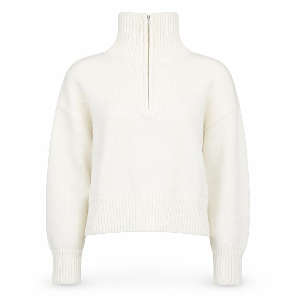 Bershka Women’s Ivory High Neck 1/2 Zip Chunky Knit Jumper Size 12