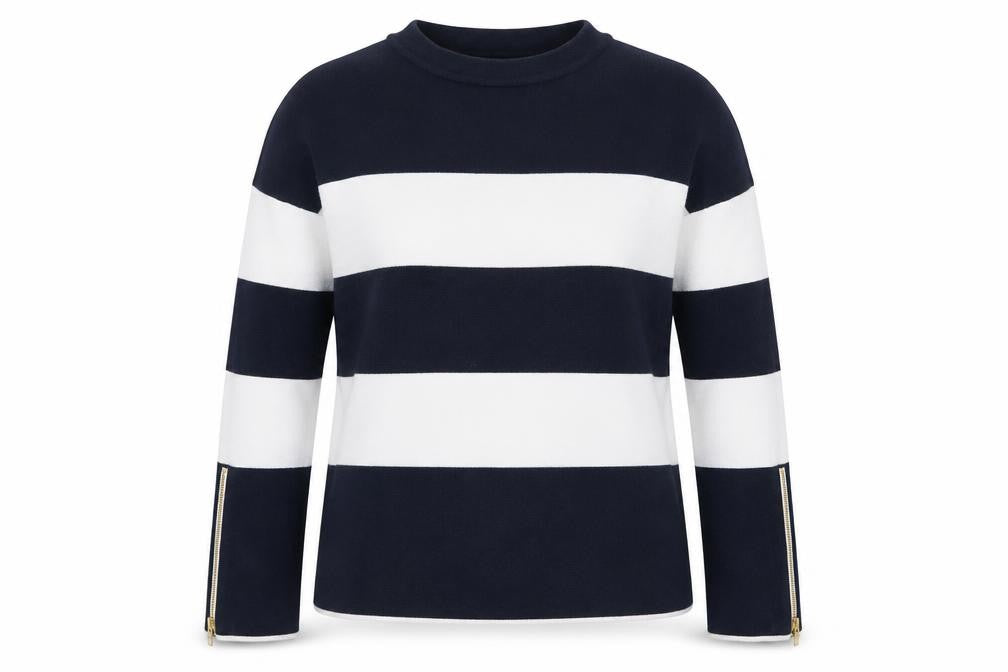 Hobbs Womens Navy White Striped Cotton Crew Neck Jumper XS