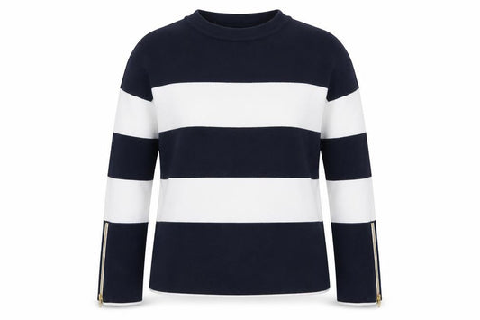 Hobbs Womens Navy White Striped Cotton Crew Neck Jumper XS