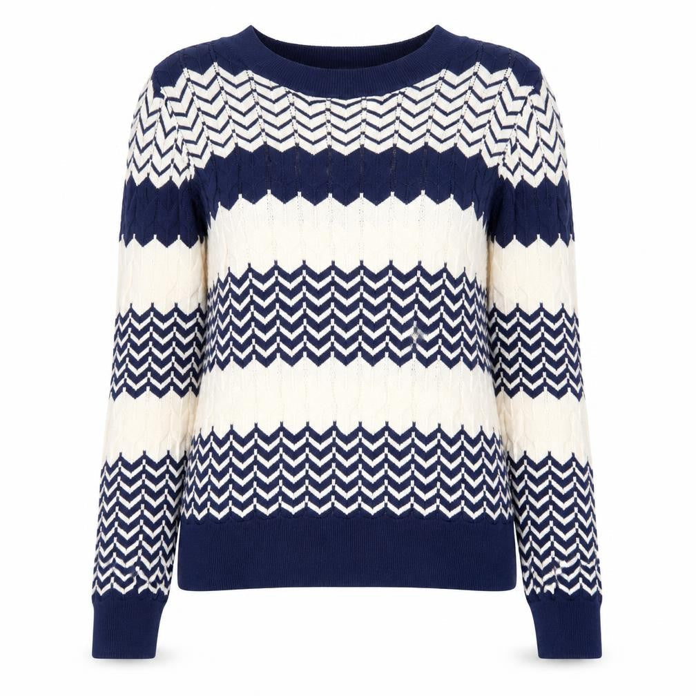 Oasis Women Navy & Cream Chevron Knit Jumper M