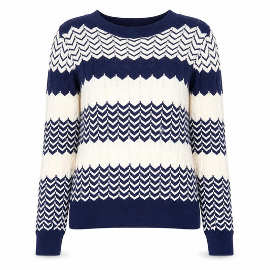 Oasis Women Navy & Cream Chevron Knit Jumper M