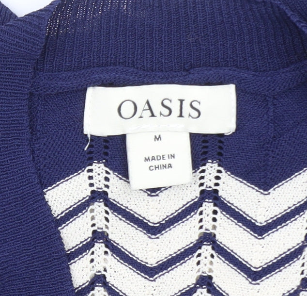 Oasis Women Navy & Cream Chevron Knit Jumper M
