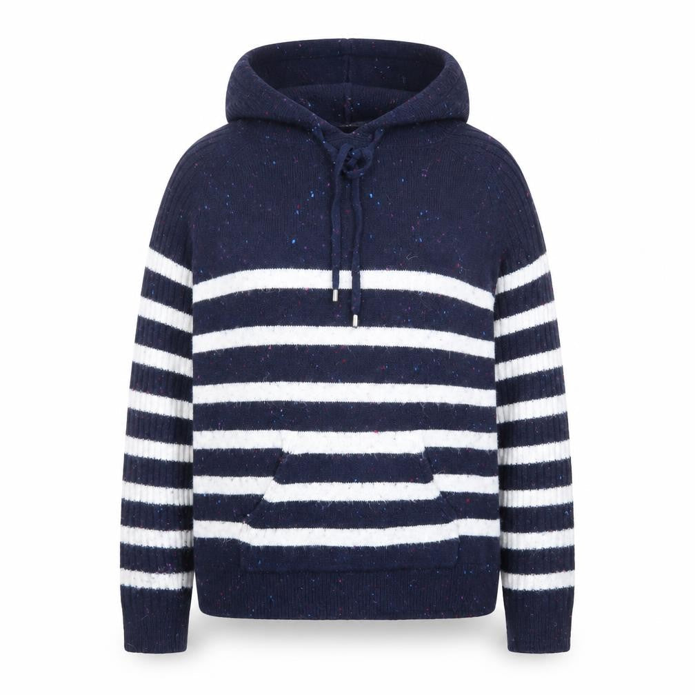 Marks & Spencer Women Blue Striped Hooded Pullover Jumper L
