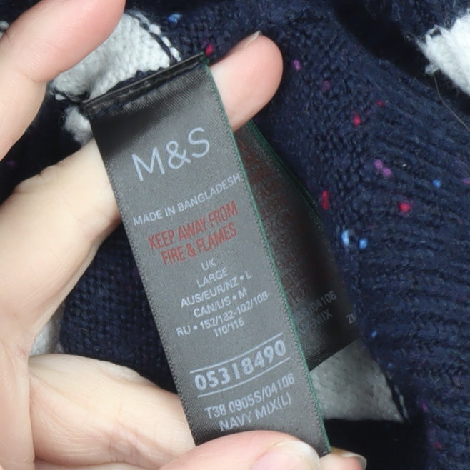 Marks and Spencer Women Blue Striped Hooded Pullover Jumper L