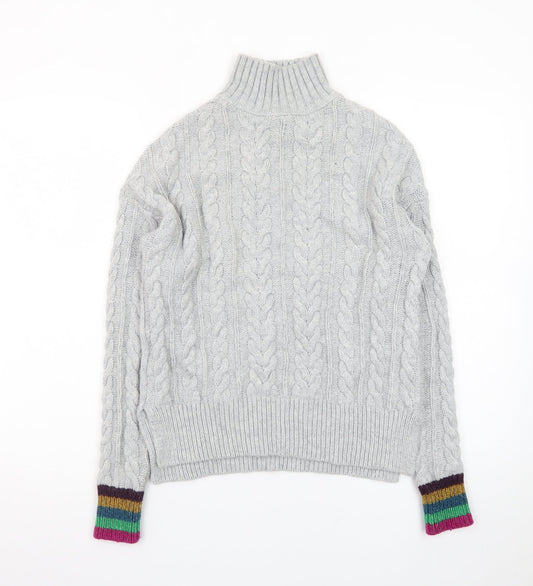 Boden Women’s Grey Cable-Knit Roll Neck Jumper Size S