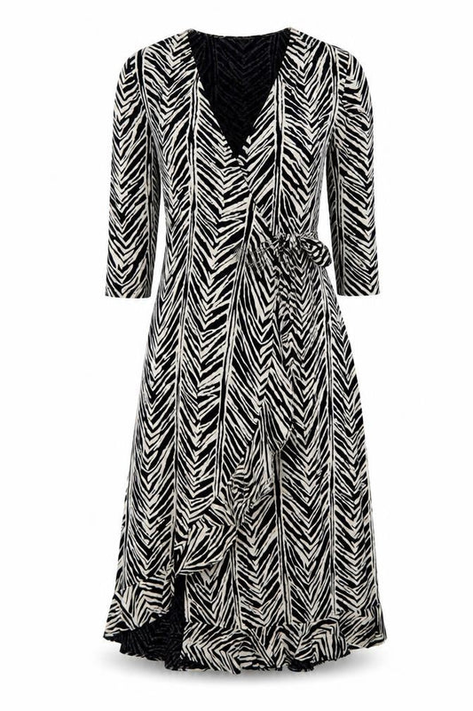 Kaliko Women's Black Animal Print Wrap Midi Dress Size 12
